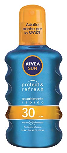 NIVEA SUN Spray Protect & Dry Touch SPF30 200 ml, crema solar 30 transparente e impermeable, protección solar 30 en práctica botella de spray adecuada para deportes