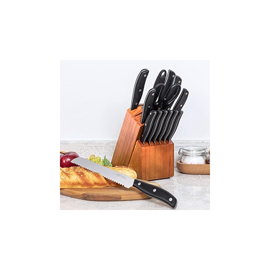 Knife-Set-15-Pcs-Knife-Sets-for-Kitchen-with-Block-Germany-High-Carbon-Stainless-Steel-Block-Knife-Set-with-Sharpener-and-6-Serrated-Steak-Knives-Professional-Chef-Knife-Set-for-Kitchen Knife Set, 15 Pcs Knife Sets for Kitchen with Block, Germany High Carbon Stainless Steel Block Knife Set with Sharpener and 6 Serrated Steak Knives, Professional Chef Knife Set for Kitchen