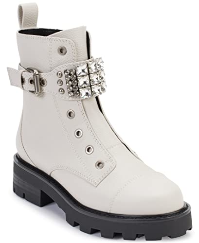 Karl Lagerfeld Paris Women's Lug-Sole Maeva Combat Boot with Crystal Detail Fashion