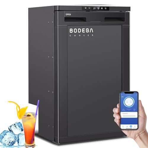 BODEGACOOLER Upgraded 12-Volt Refrigerator, 45L(1.6cu.ft) RV Fridge and Freezer with APP Control & Lock, Portable Electric Cooler -4℉ to 46℉, 12/24V DC for Truck, RV, Camping, Travel