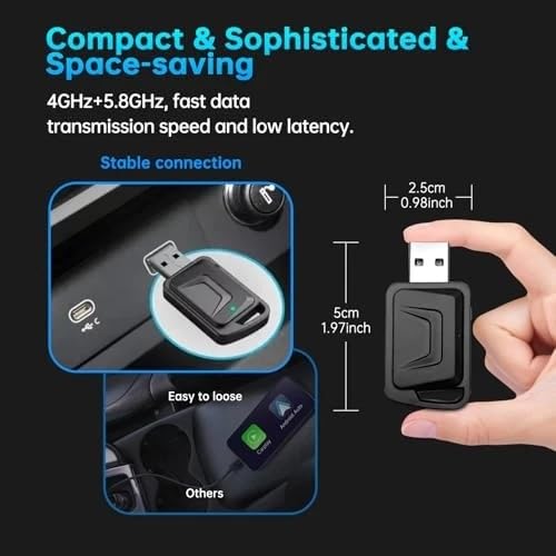 Image of AUTO SNAP Wireless CarPlay Adapter for Factory Wired CarPlay Plug & Play USB Dongle, Fast Auto-Connect, Low Latency, Compact Design, Car Screens