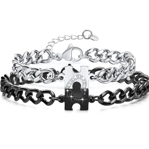 Cadeau de relation à distance : bracelet en jade et cœur puzzle pour couples