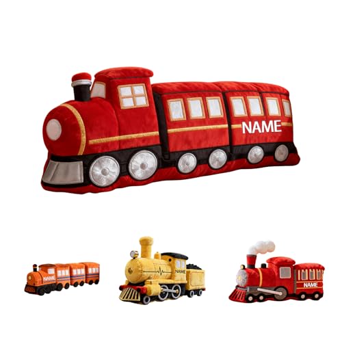 SweetJECCU Personalized Trains Shaped Pillow Custom Name Vehicles Throw Pillow Trains Decorative Pillows Cute Car Short Plush Pillows Gifts for Christmas Birthday