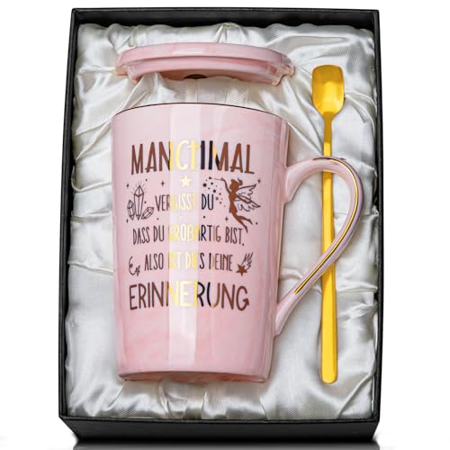 Dankeschön Geschenke für Frauen, Inspirierende Geburtstagsgeschenk für Frau Sie, Danke Geschenk Tasse, 400ml Rosa Marmor Becher mit Golddruck,...