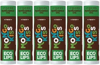 LIP BALM Mongo Kiss 6-Pack (6 tubes) by Eco Lips 100% Organic Beeswax & Cocoa Butter Lip Care with Organic Mongongo Oil - Soothe & Moisturize Dry & Cracked Lips - Made in USA. (Peppermint)
