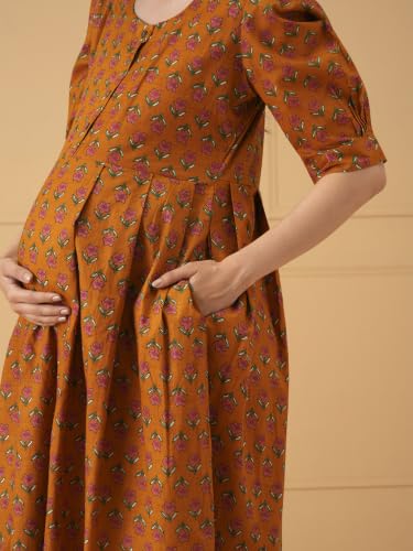 Image of The Mom Store Maternity and Nursing Dress | Pre and Post Pregnancy Dress for Womens | Zipper /Button Opening | Causal Wear | Trendy Stylish Causal Dresses for New Moms