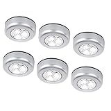 6 Pack Ilyever LED Battery-Powered Wireless Night Light Stick-on Push Lamp for Closets, Cabinets, Counters, or Utility Rooms - Cordless Tap Touch
