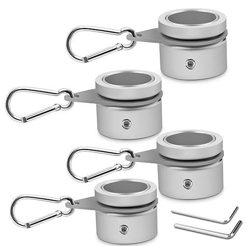 Anovo Flag Pole Rings, Aluminum Alloy Flagpole Rings 360° Rotating Anti Wrap Flag Mounting Ring, Spinning Flag Pole Clips with Carabiner for 1.02-1.25 Inch Diameter- Pack of 4 (Matte Silver)