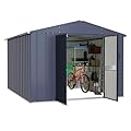 Yardenaler 8x10 FT Metal Outdoor Storage Shed, Garden Tool Shed Kit with Doors & Lock, Waterproof Patio Utility Tool Shed for Garden and Backyard, Gray