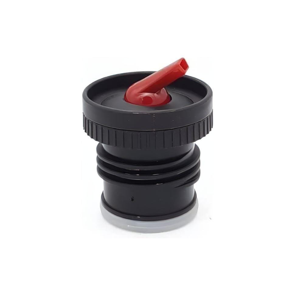 Tapón pico cebador para termo Stanley, tapón de repuesto, tapa de acero inoxidable compacta con rosca (negro con pico rojo)