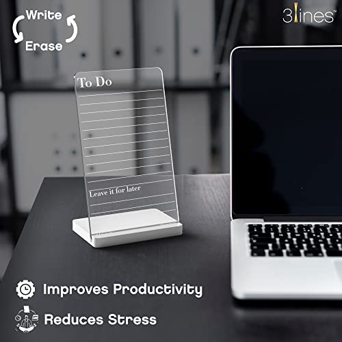 Image of 3 Lines to Do List Acrylic Board for Desk (12X8 CM)| Best Planner & Organiser | White Acrylic Base | with Marker & Cleaning Fabric | to DO Priorities Transparent | Small Size