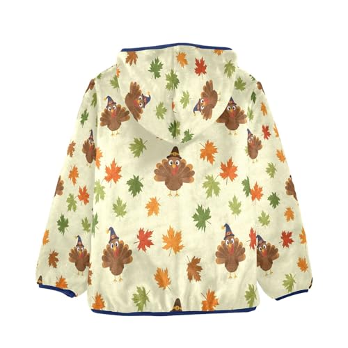 Turkey and Leaves Pattern Print Toddler Fleece Jacket Girl Boys Hooded Fleece Jacket Coat Warm Outwear Zip-up 3-10T2