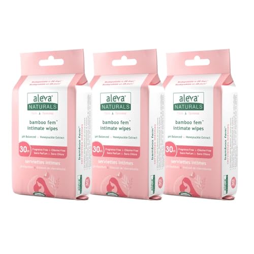 Image of Aleva Naturals Bamboo Fem Wipes for Woman - Ultra-Soft, Biodegradable, pH Balanced Formula to Refresh Intimate Areas, Gentle Cleansing Wipes - Value Pack- 30 Count X 3 (90 Wipes) (90ct)