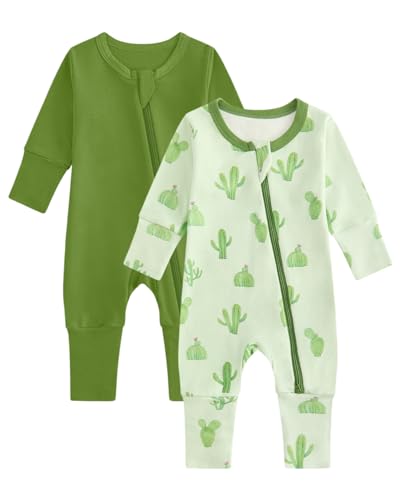 JiAmy Baby Pyjamas Pack of 2 Newborn Cotton Long Sleeve Zip Romper with Feet Clothing for Baby Boy Girl