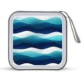Jubonexis Étui de rangement portable pour CD DVD et CD   Motif lignes ondulées   Bleu