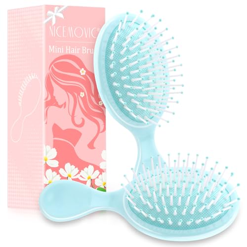 NICEMOVIC Mini Wet Hair Brush 2 Pack, Bachelorette Party Favors, Back to School Supplies, Small Travel Hair Brush for Girls Toddler Kids, for Teen Girls, Bridesmaid Gifts (Pink)