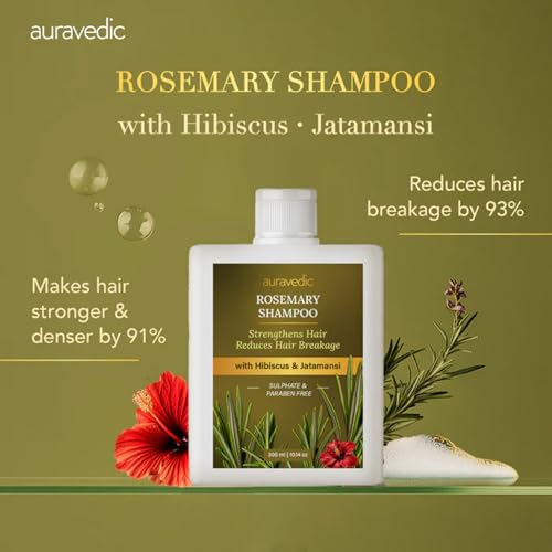 Image of Auravedic Rosemary Shampoo For Hair Growth 300ML Anti Hair Fall Shampoo For Women Men Rosemary Oil For Hairfall with Hibiscus Peppermint Leaf Menthol Ginger Moringa Jatamansi & Tea Tree Oil