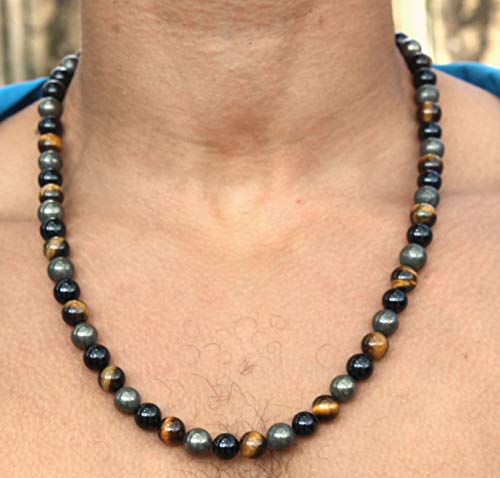 Men's Healing Crystal Necklace - 16/19/24/30 Inch Beaded Chains with 6/8/10/12/14/16mm Gemstones Handmade in USA3