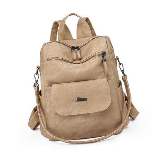 Mochila de piel sintética para mujer gran capacidad mochila casual khaki trabajo escuela viajes 7