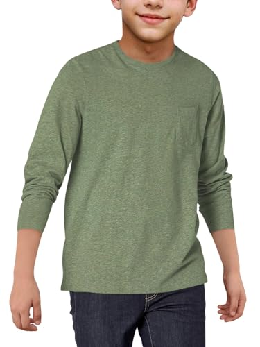 Image of Boys Long Sleeve Shirt Crewneck Solid Color Casual Top with Chest Pocket for Kids 5-14 Years