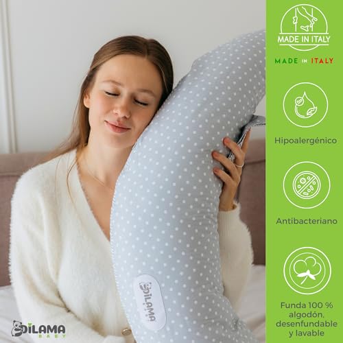 Dilamababy Almofada para Dormir de Grávida em Flocos de Espuma de Memória e Bolas de Fibra – Almofada de Amamentação para Bebê com Capa de Algodão – Multifuncional, Pode Ser Tanto uma Almofada para