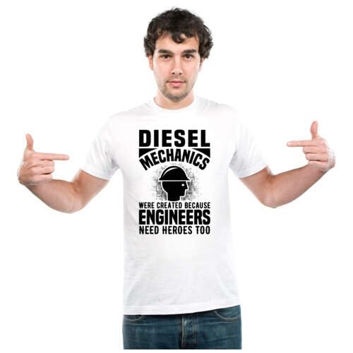 Unisex Round Neck Graphic 'Mechanic | Diesel Mechanics' Polyester T-Shirt White [Size 2YrsOld/22in to 7XL/56in]