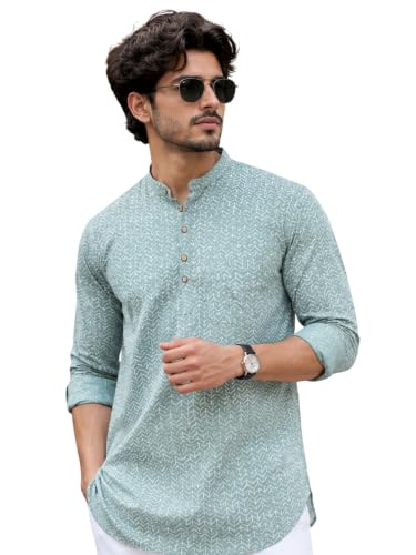 Image of Majestic Man Men's Cotton Regular Fit Short Printed Designer Kurta