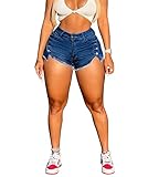 SIAEAMRG High Waisted Womens Jean Shorts for Summer, Casual Summer Stretchy Frayed Raw Hem Teen Girls Denim Shorts (Button-Blue, L)