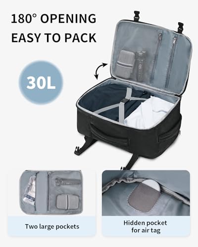 ECOHUB Travel Backpack for Men, 30L Carry on Luggage Backpack, Flight Approved Bag 15.6" Laptop Backpack, Water Resistant Personal Item Travel Bag Airplane with 14 Pockets, Black image 3