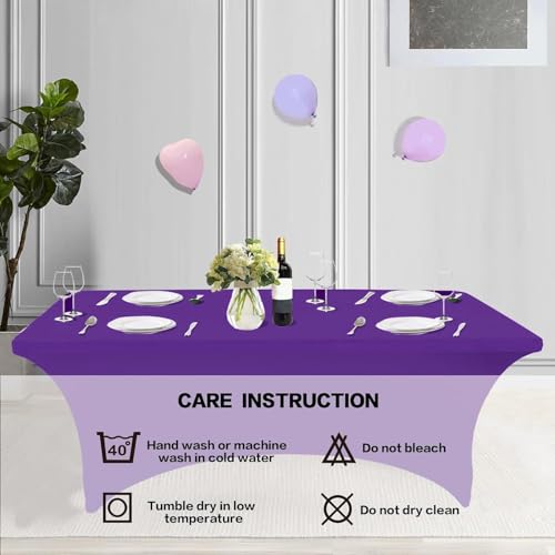 Image of IVAPUPU 4FT Table Cloth for Rectangular Fitted Events Stretch Purple Table Covers Washable Cover Spandex Tablecloth Protector for Party, Wedding, Cocktail, Banquet, Festival