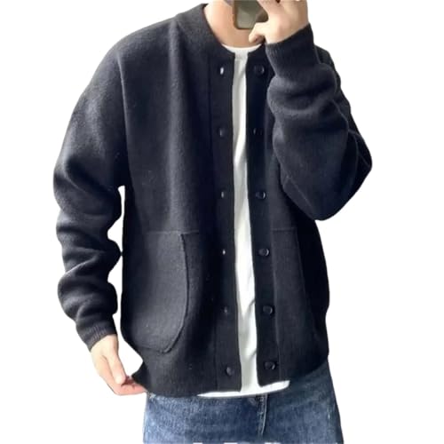 Men Casual Button Front Soft Cardigan Sweater Long Sleeve Round Neck Warm Knitwear with Pockets