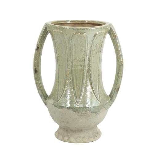 T2 Concept 9”x12” Gray Ceramic Flower Vase with Curving Handles,