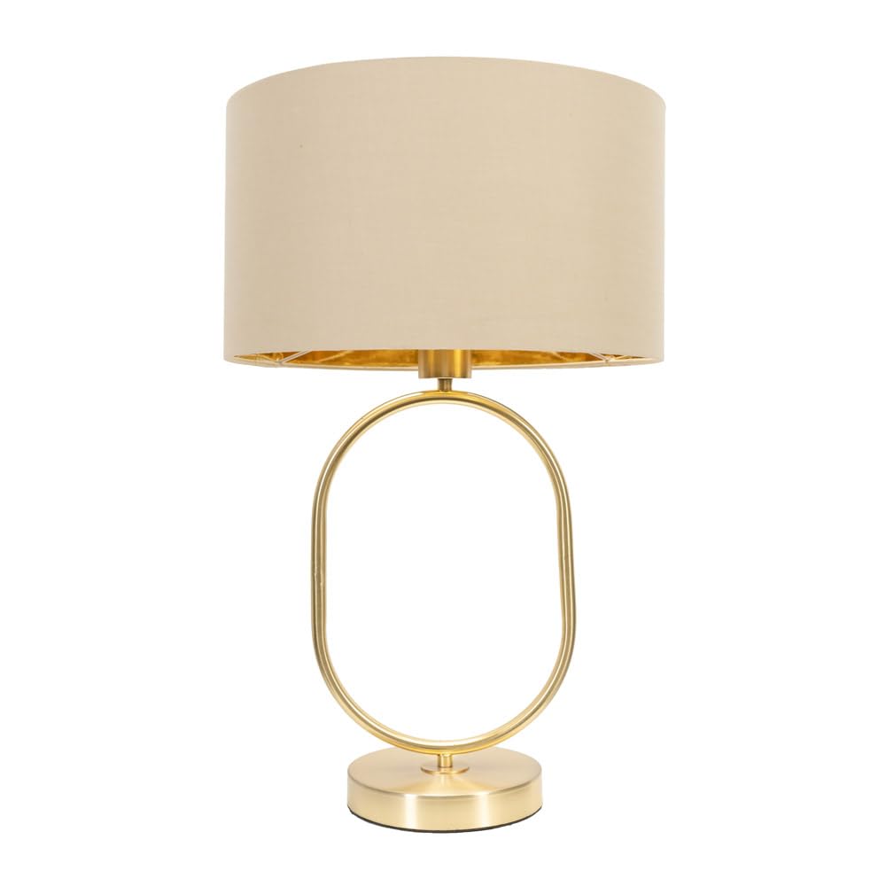 ValueLights | Antonia Beige with Gold Inner Drum Shade Brushed Gold Oval Table Lamp with Bulb | Table Lamps, Home Décor & Improvement Essential | Light Bulb Included