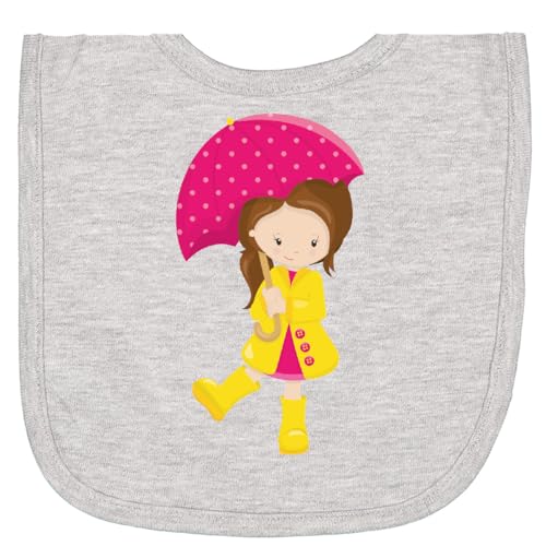 inktastic Girl in Raincoat, Girl with Umbrella, Brown Hair Newborn Bib