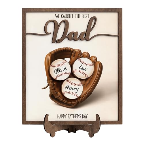 Personalized We Caught The Best Dad Gifts Custom Gift for Dad Who Love Baseball Baseball Dad Gifts for Fathers Day Decorations 2-Layered Wooden Plaque Dad Wooden Sign