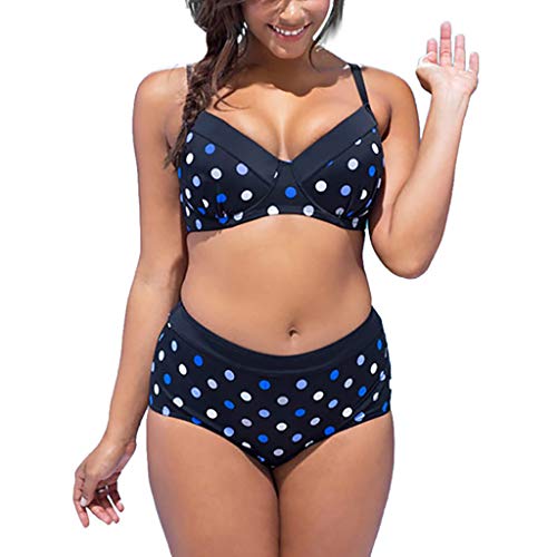 Kanlin1986_Bikini Lunares Mujer Retro Polka Punto Cintura Alta Trajes de Baño 2019 Dos Piezas Biquinis Push Up Swimwear Tallas Grandes (3XL, BK)