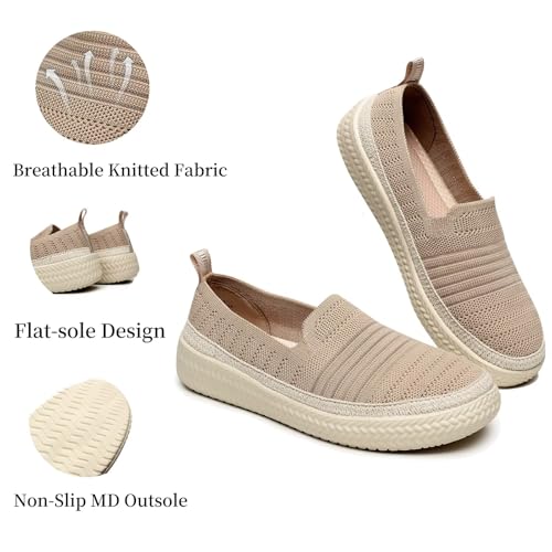Image of Women's Knit Loafers Round Toe Loafer Flats Comfortable Casual Walking Work Penny Driving Dressy Slip-on Shoes