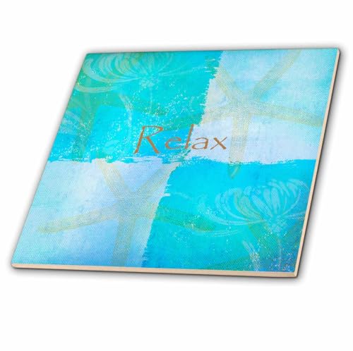 3dRose ct_79350_7 Relax Starfish Aqua and Blue Beach Theme with Ocean Colors Glass Tile, 8-Inch