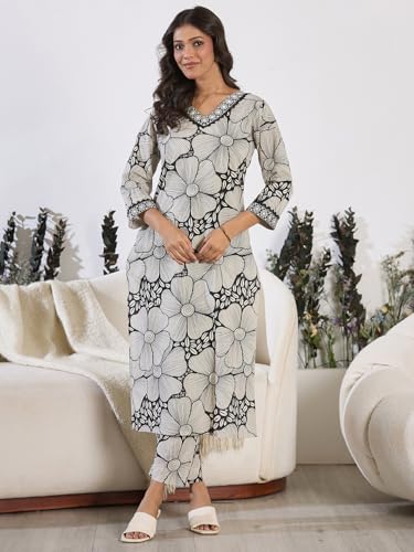 Image of INDO ERA Women's Pure Cotton Printed Straight Kurta & Pant with Dupatta Set (IESTR6723)