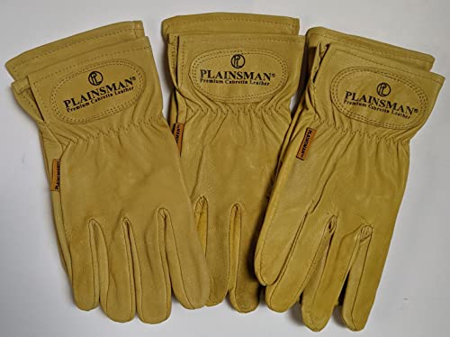 Plainsman 3-Pack Premium Cabretta Goatskin Leather Work Gloves (Extra Large)