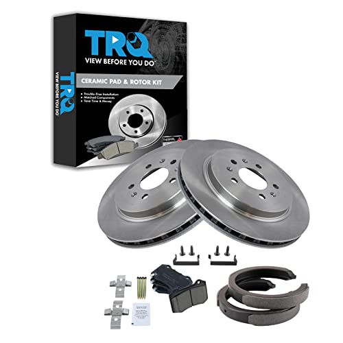 Image of TRQ Rear Brake Pad and Rotor Set Ceramic Parking Shoe Compatible with 2006-2008 Cadillac STS