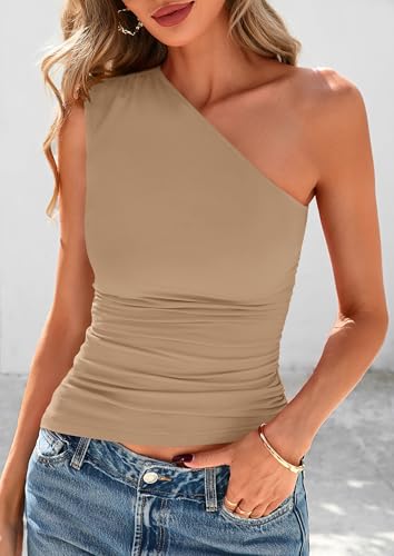 Image of PRETTYGARDEN One Shoulder Summer Tops for Women