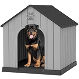 Bifanuo Large Dog House for Outdoor & Indoor, Waterproof Puppy Shelter with Air Vents & Elevated Floor, Easy Assemble Sturdy Dog Kennel for Large Dogs (Black, 36.2''L×38''W×38''H)