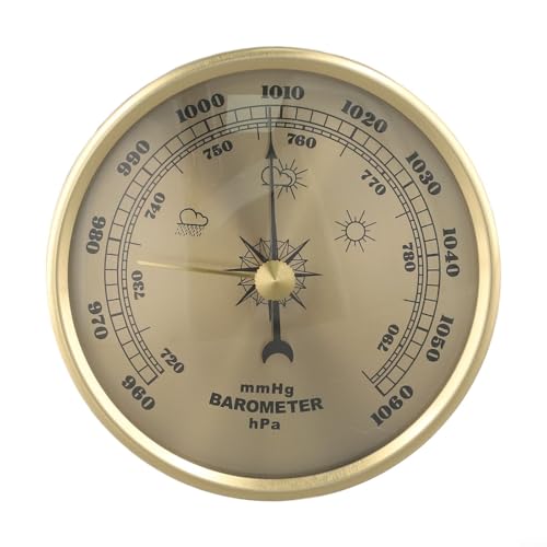 for DIAL Type Barometer with Thermometer and Hygrometer for Weather Station, Gold Metal 90mm Diameter, Wall Hanging Indoor Outdoor Weather Monitoring Tool