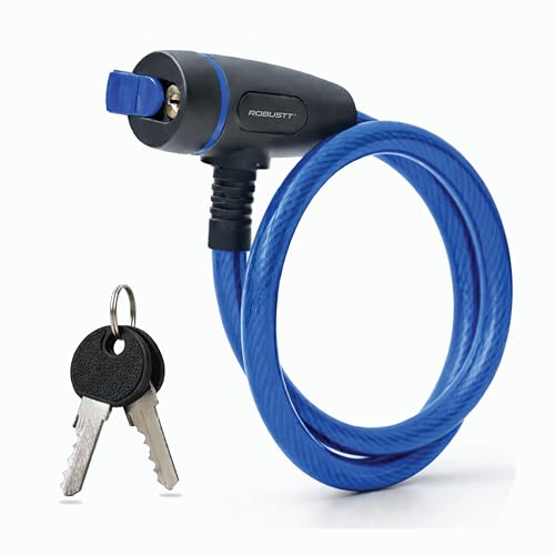 Image of Robustt Braided Steel Cable Lock with Keys - 0.65m Long, 10mm Thick PVC Coated Cut-Resistant Cable | Dust Cover Key Slot | Extra Key Included | Anti-Theft Cable Lock- Blue