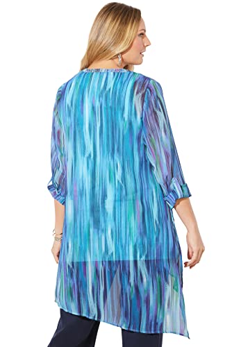 Catherines Women's Plus Size Beaded Beauty Asymmetrical Tunic - 4X, Pink Burst Ikat Texture (2205) #TOP2