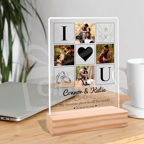Image of Giftplease Customized Photo And Text Frame With Wooden Stand | Personalised Printed Photo Frame | Gift | Birthday | Anniversary (Transparent, 5MM, 6 * 8 Inches), Tabletop