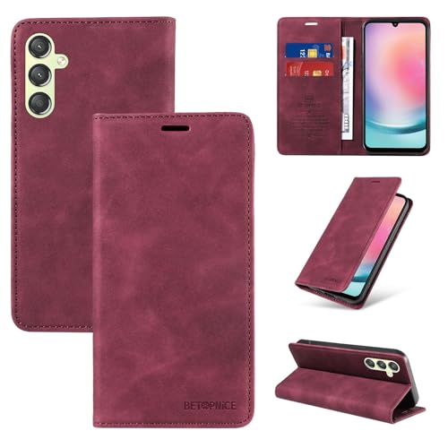 Étui portefeuille Samsung Galaxy A25 5G et A24 en cuir rouge avec blocage RFID