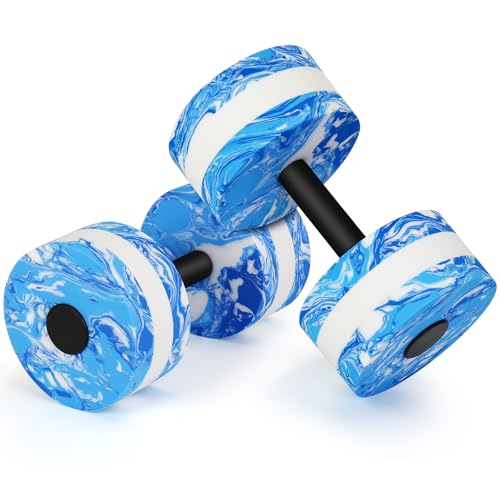 Carperipher Aquatic Dumbbells, Set of 2 Camouflage Water Aerobic Exercise Foam Dumbbell Pool Resistance, Water Aqua Fitness Barbells Hand Bar Exercises Equipment for Weight Loss (Blue)
