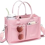 ZHMO Canvas Tote Bag for Women With Compartments and Pockets,Pink Women's Bags Crossbody Bags Work Laptop Tote Bag Large Satchels Handbag Tote Purse Everyday Shoulder Bag for Travel Nurse Teacher Gift